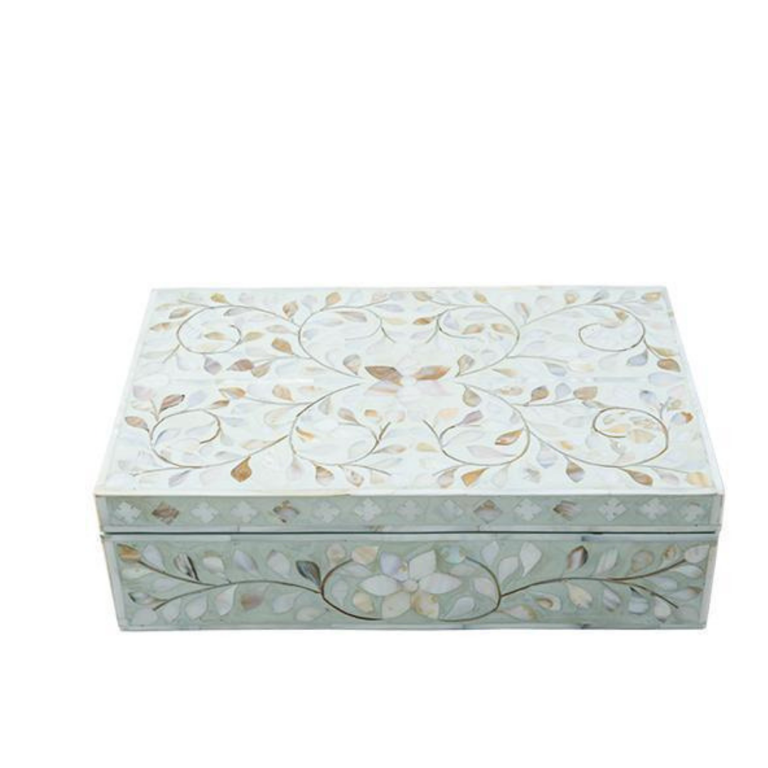 Mother of Pearl Inlay Large Box : Floral : Mint