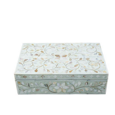 Mother of Pearl Inlay Large Box : Floral : Mint