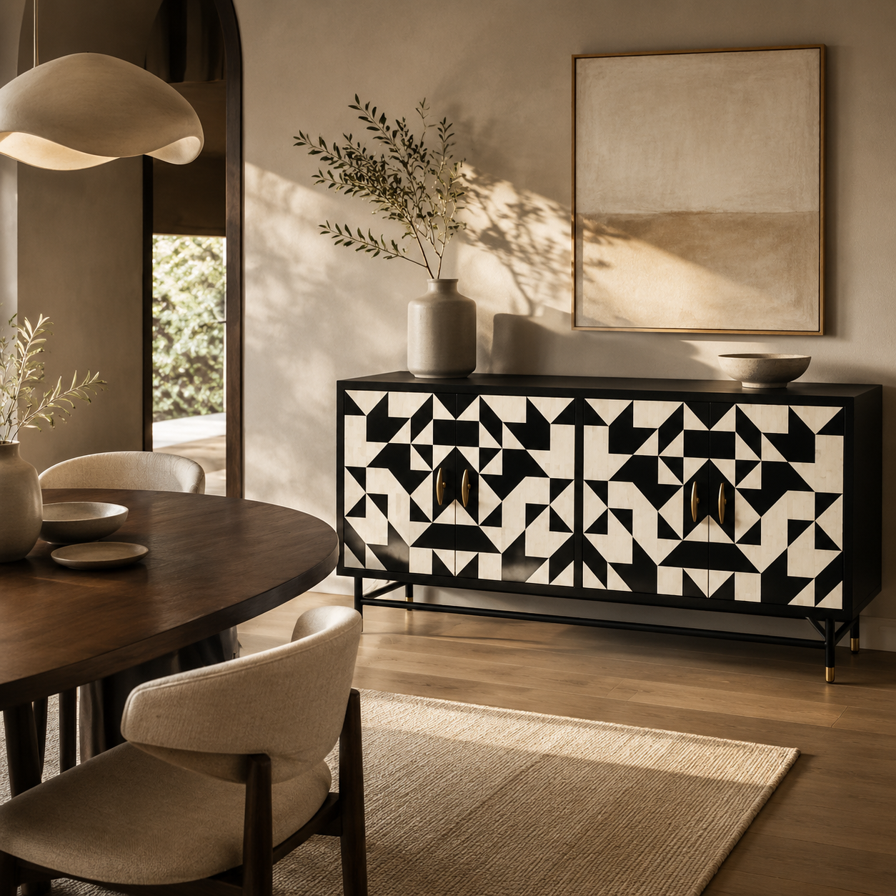 Bone Inlay 4 Door Buffet : Arrows : Black & White