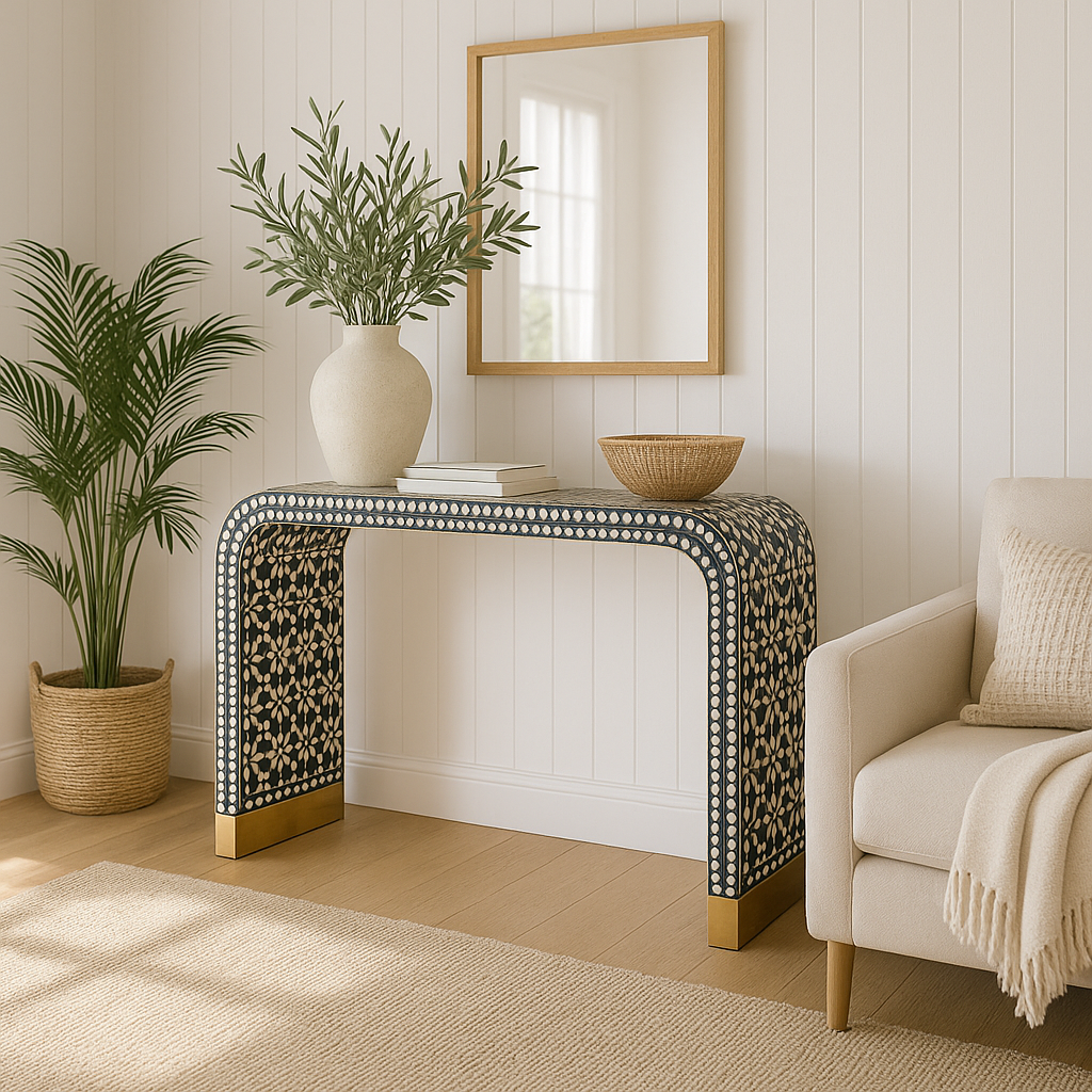 Bone Inlay Waterfall Console : Zelliges : Black