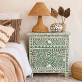 Bone Inlay Large Bedside Cabinet : Floral : Sage