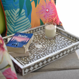 Mother of Pearl Inlay Rectangular Tray : Floral: Grey