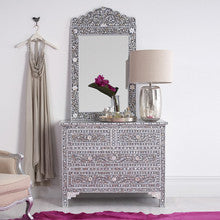 Mother of Pearl Inlay 4 Drawer Chest : Floral : Grey