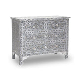 Mother of Pearl Inlay 4 Drawer Chest : Floral : Grey