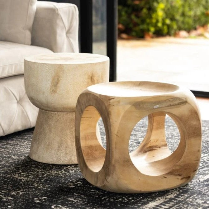 Koro Timber Sculptural Stool or Side Table : White Wash