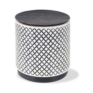 Bone Inlay Side Table : Quadrefoil : Black