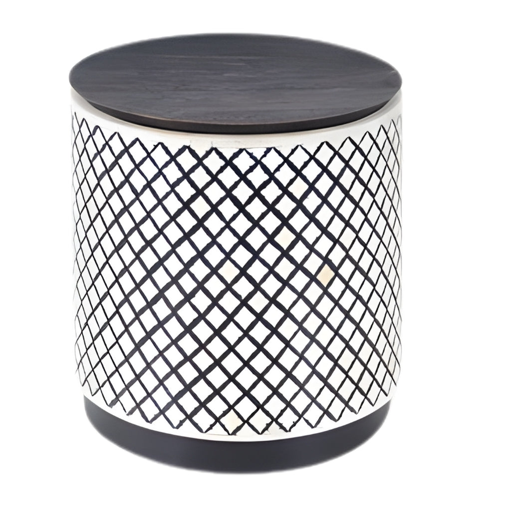 Bone Inlay Side Table : Quadrefoil : Black