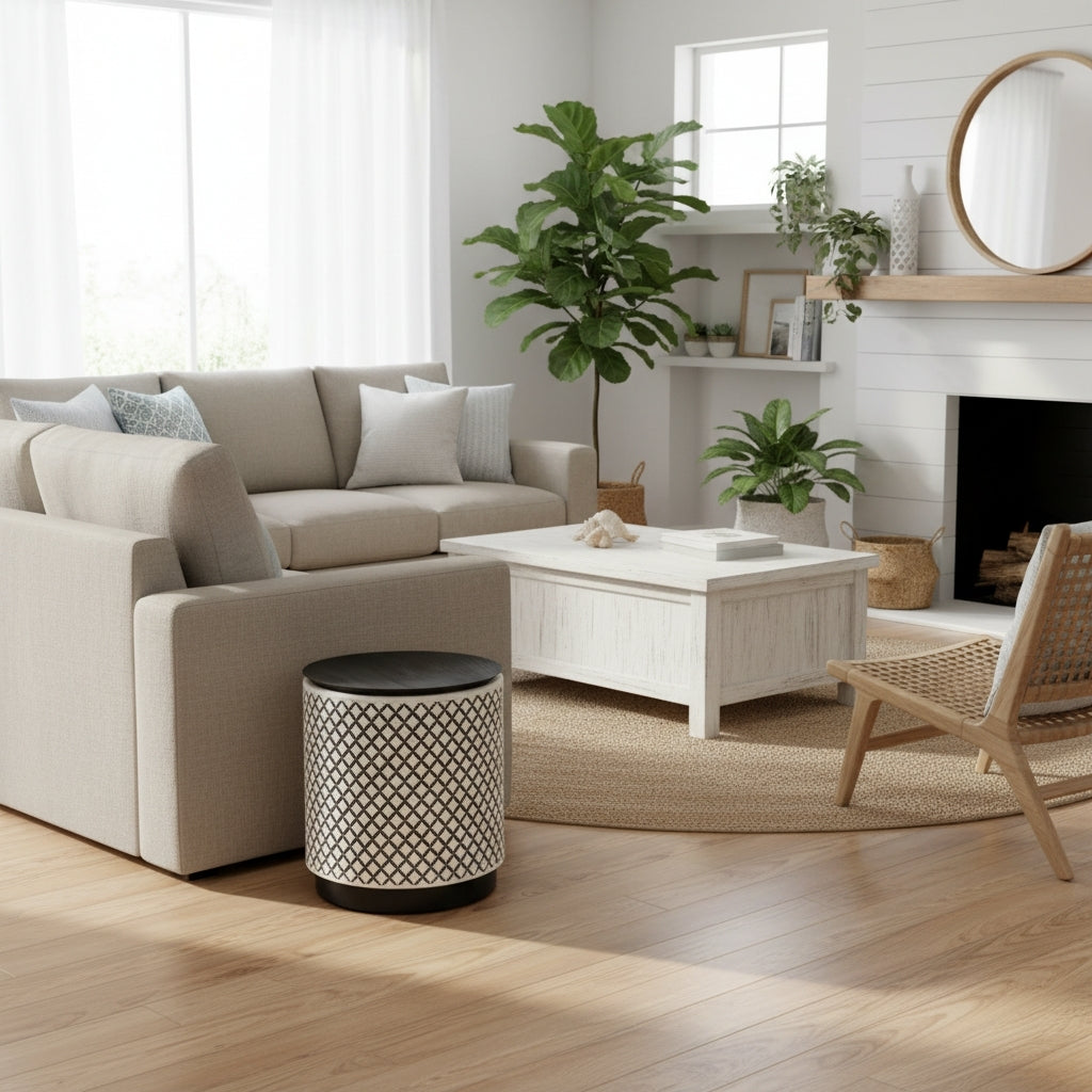 Bone Inlay Side Table : Quadrefoil : Black