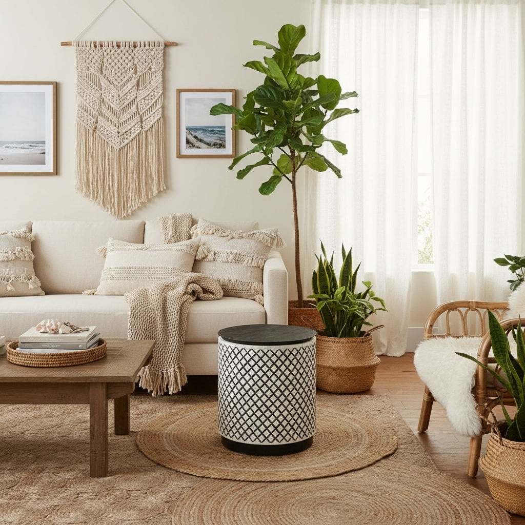 Bone Inlay Side Table : Quadrefoil : Black