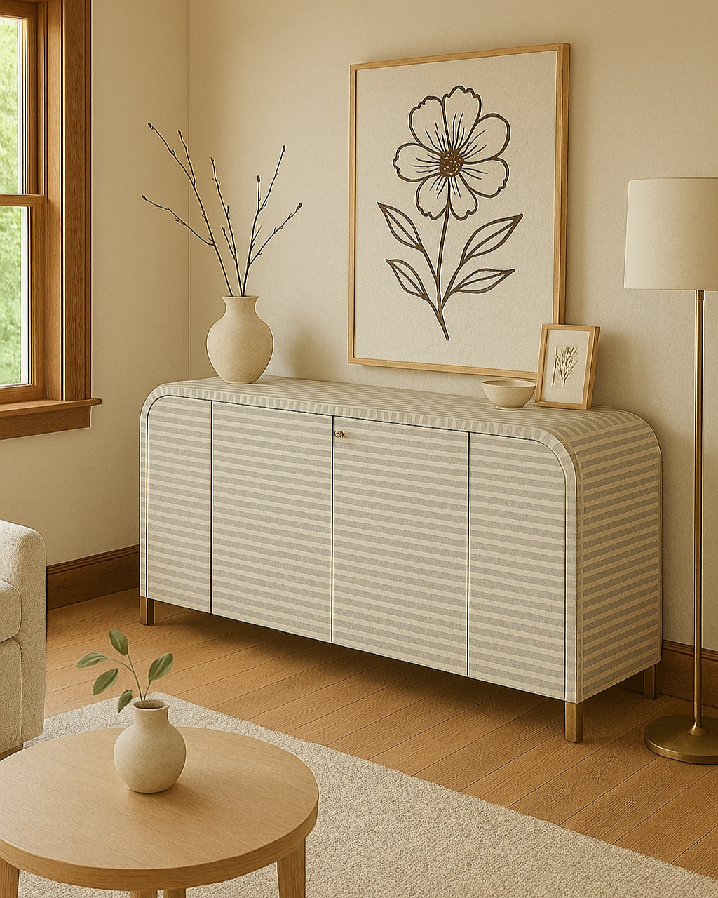 Bone Inlay Standard 2 Door Waterfall Buffet : Stripe : Grey