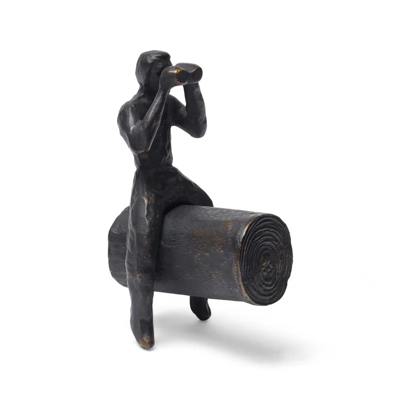 Hand-Made Indian Antique Bronze Sculpture : Binoculars Man
