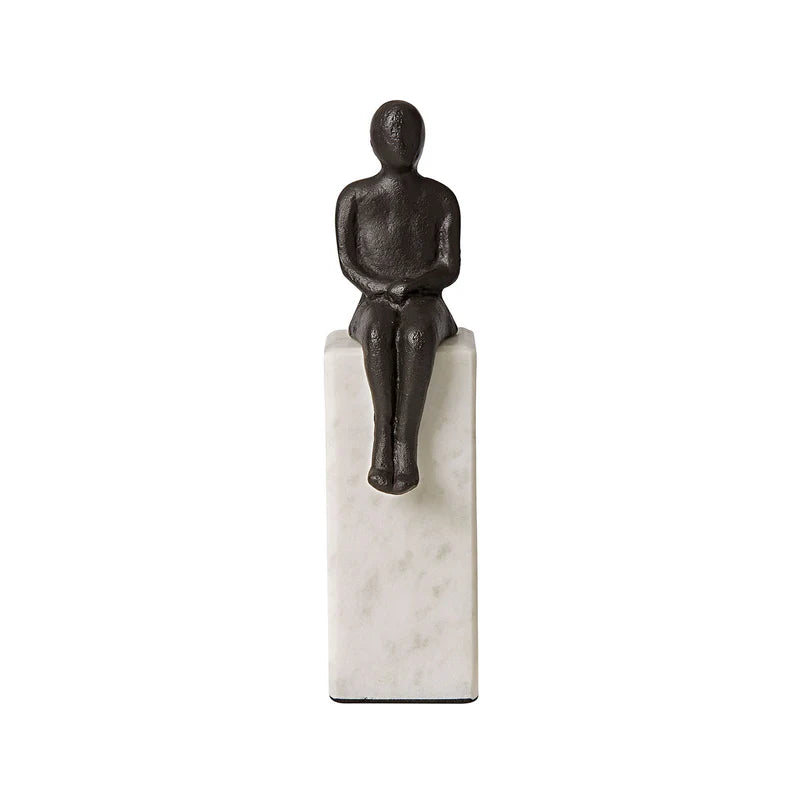 Marble Bookend/Sculptural Decor : Sitting Man in Bronze