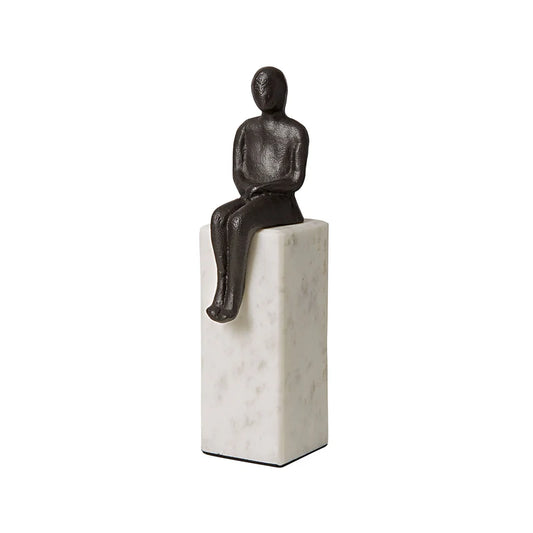 Marble Bookend/Sculptural Decor : Sitting Man in Bronze
