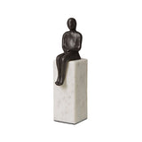 Marble Bookend/Sculptural Decor : Sitting Man in Bronze