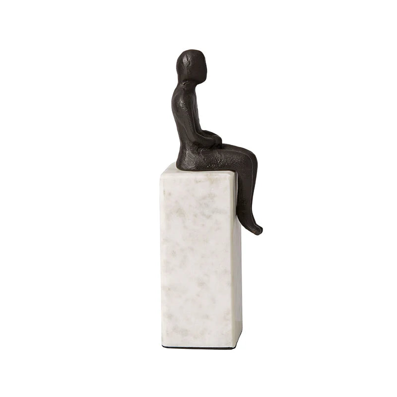 Marble Bookend/Sculptural Decor : Sitting Man in Bronze