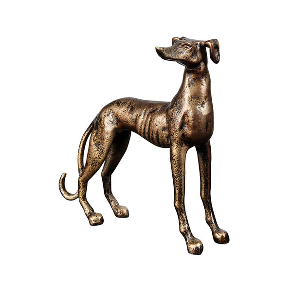 Bronze statue of a dog on a white background