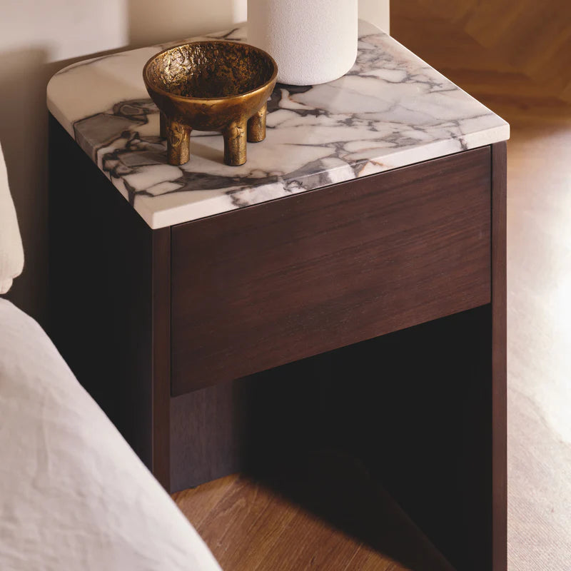Tempest Marble Top Bedside : Chocolate