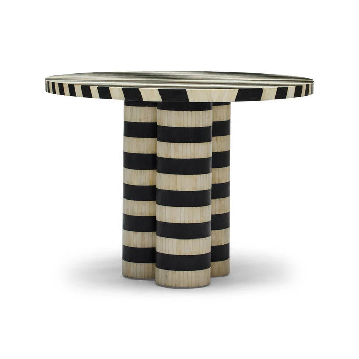 Bone Inlay Dining Table : Stripe : Black & White