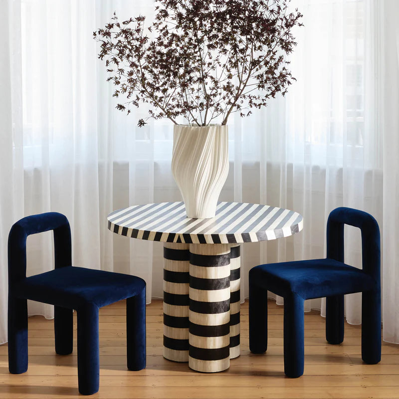 Bone Inlay Dining Table : Stripe : Black & White