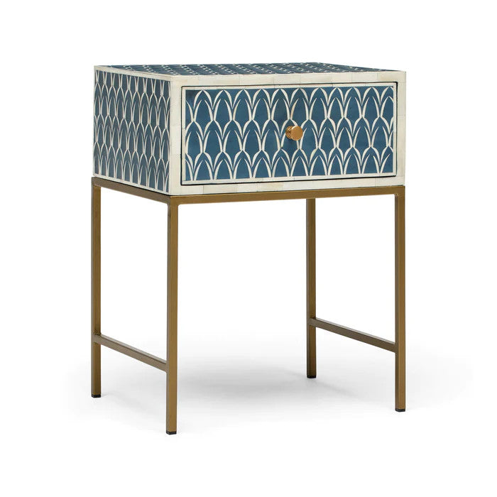 Bone Inlay 1 Drawer Bedside (with Metal Legs) : Arches : Indigo