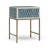 Bone Inlay 1 Drawer Bedside (with Metal Legs) : Arches : Indigo