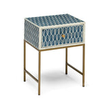 Bone Inlay 1 Drawer Bedside (with Metal Legs) : Arches : Indigo