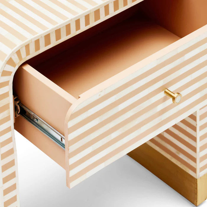 Bone Inlay Bedside Table : Stripe : Apricot