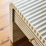 Bone Inlay Bedside Table : Stripe : Grey