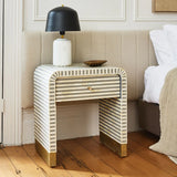Bone Inlay Bedside Table : Stripe : Grey