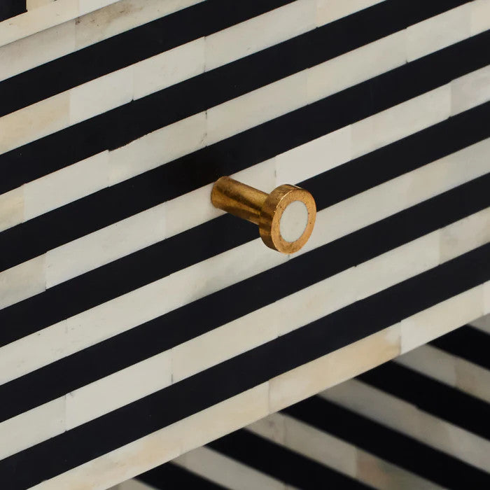 Bone Inlay Bedside Table : Stripe : Black