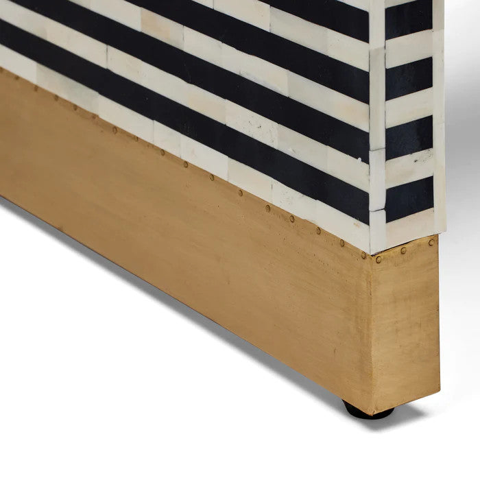 Bone Inlay Bedside Table : Stripe : Black