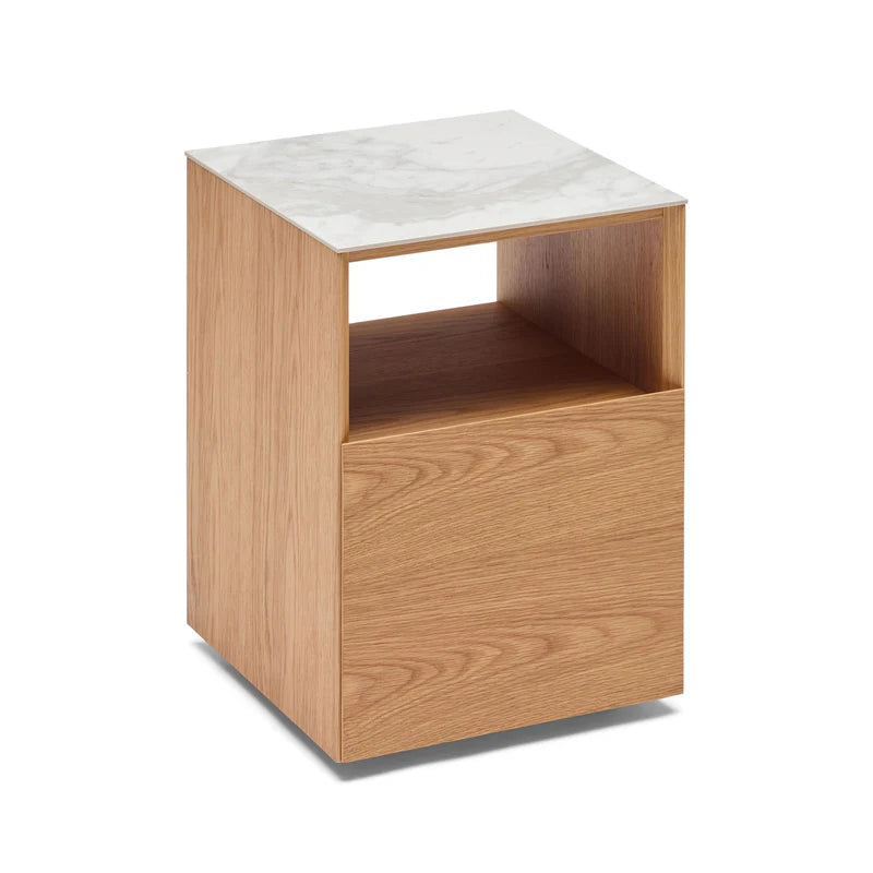 Marble Top Bedside wtih One Drawer : Black