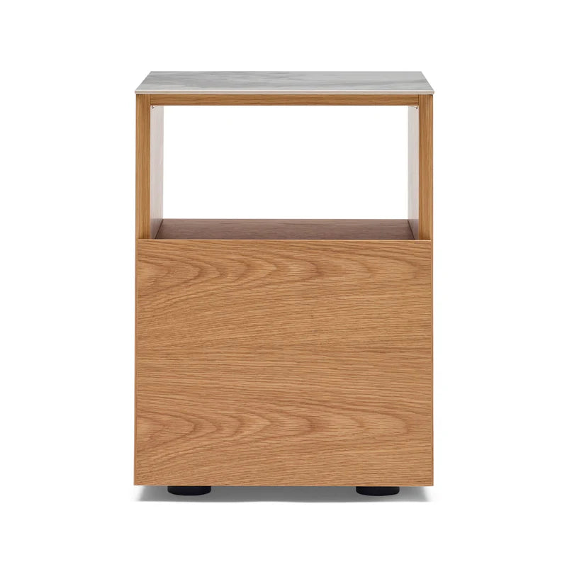 Marble Top Bedside wtih One Drawer : Black