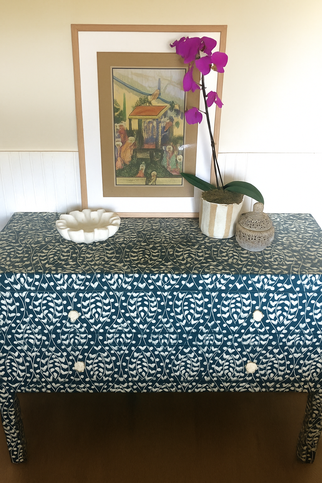 Bone Inlay 2 Drawer Chest : Hearts : Teal