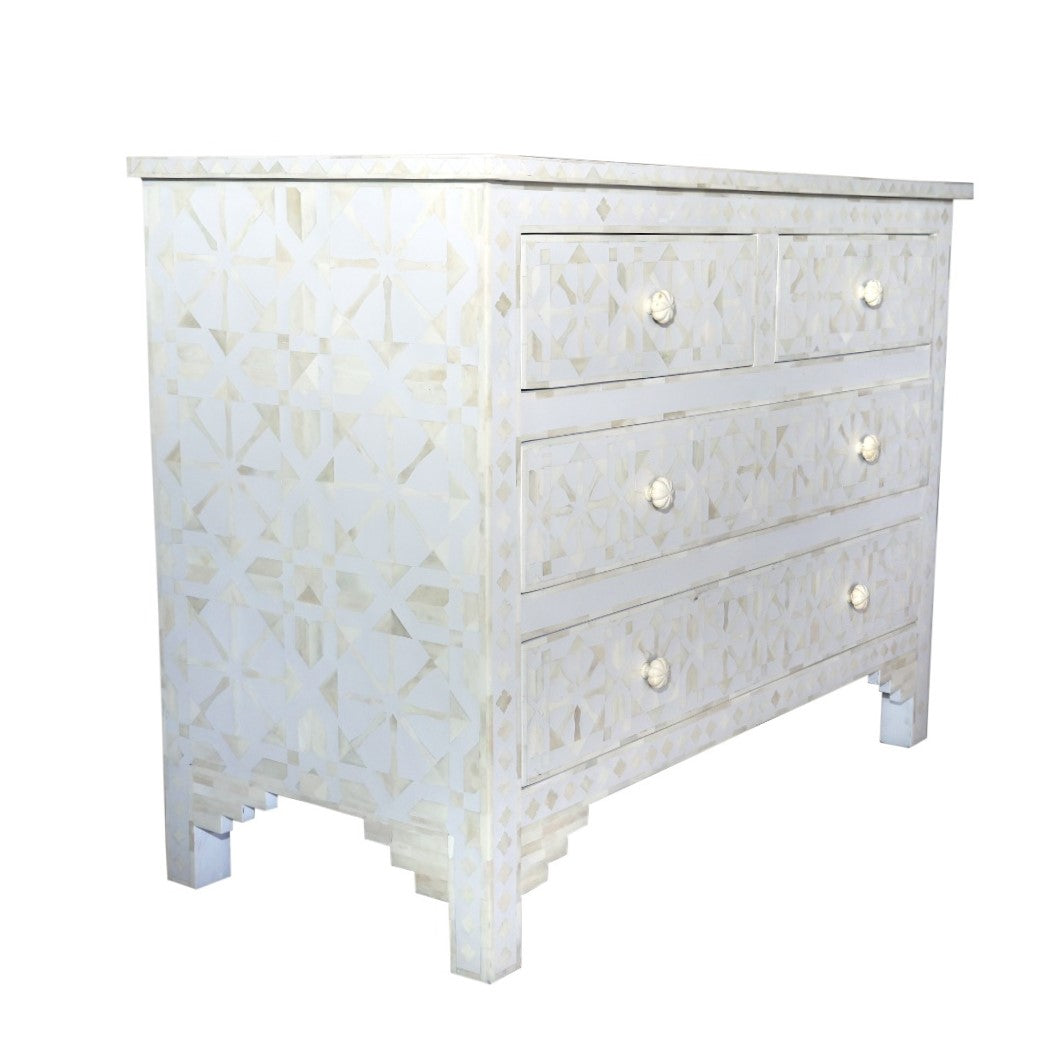 Bone Inlay 4 Drawer Chest : Zelliges : White