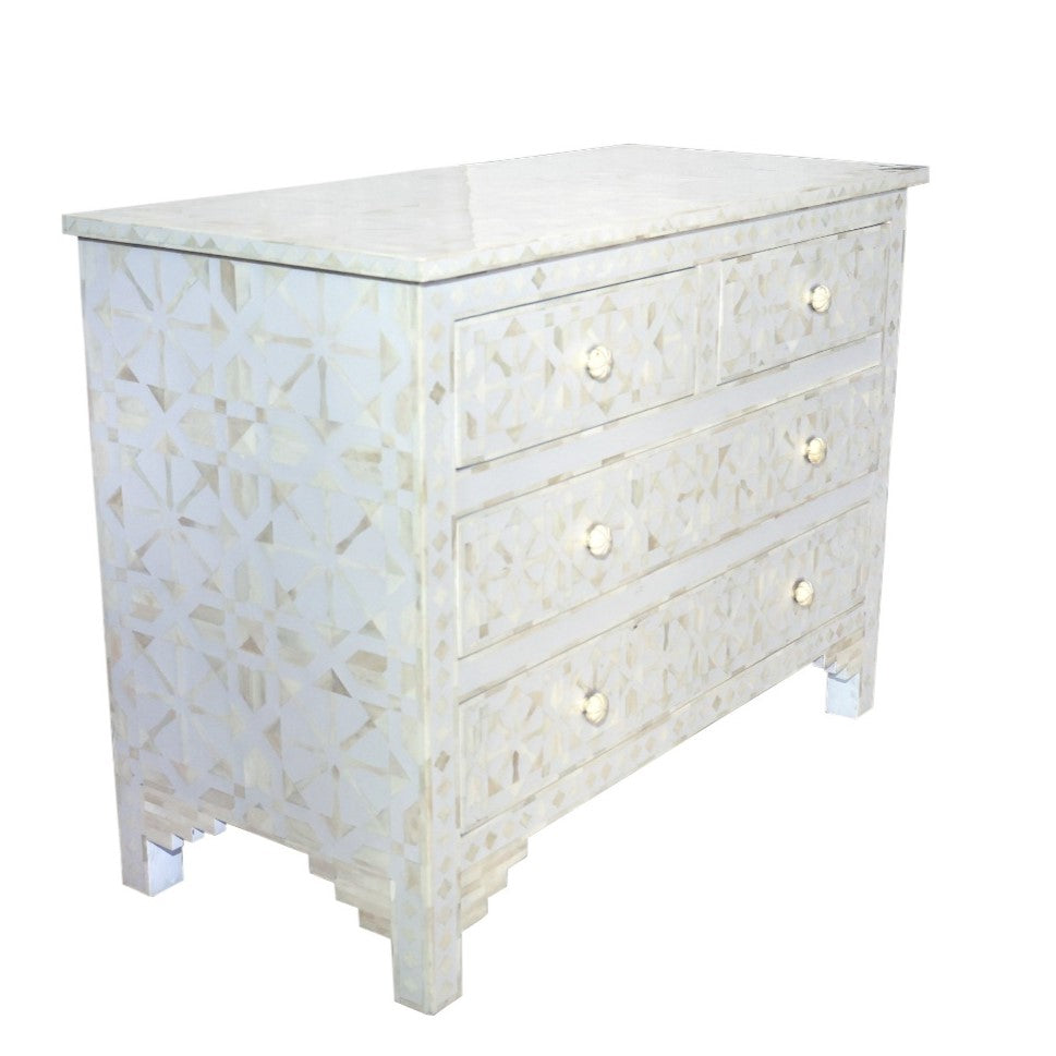 Bone Inlay 4 Drawer Chest : Zelliges : White