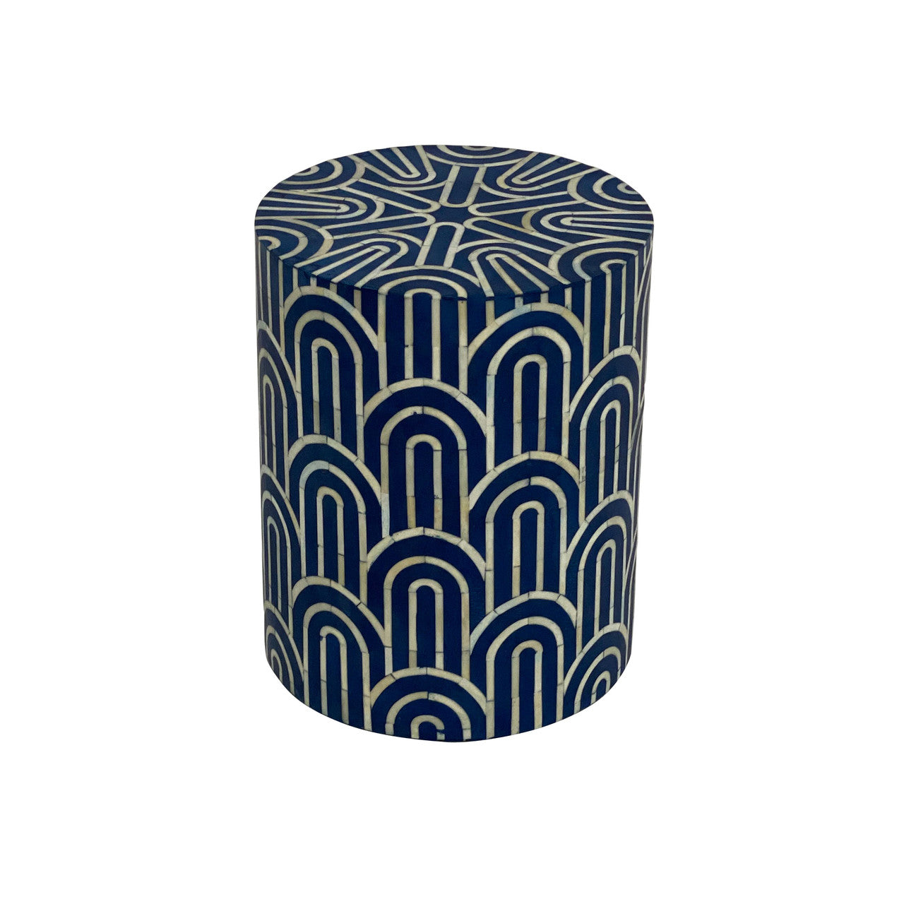 Bone Inlay Side Table : Arches : Navy Blue