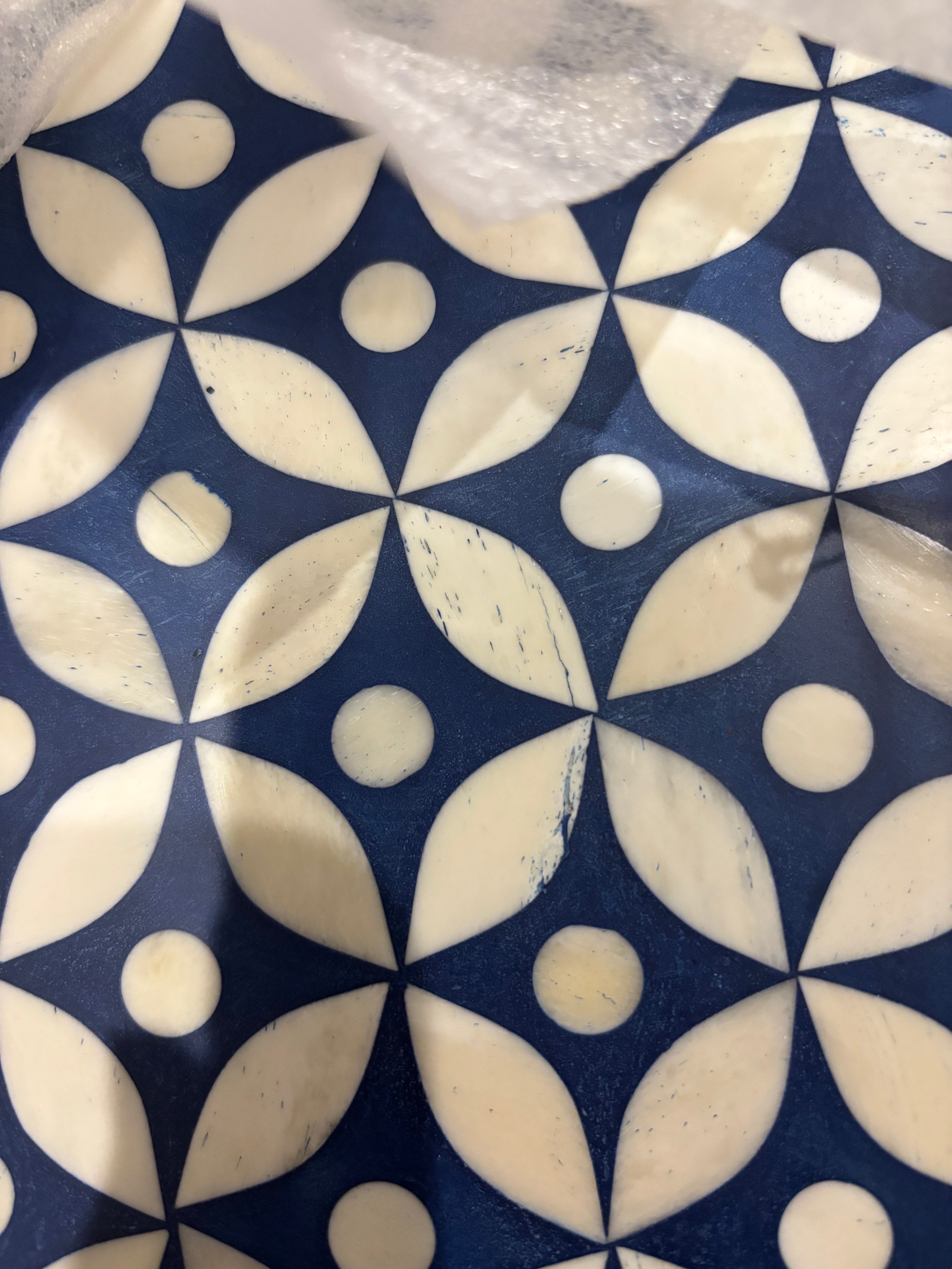 Bone Inlay Rectangular Tray : Starburst :  Blue