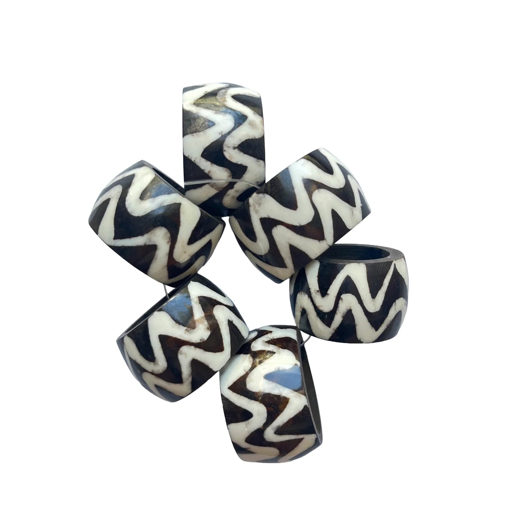 Wood & Bone Napkin Rings (Set of 6) | Handcrafted Wood & Ethically Sourced Bone