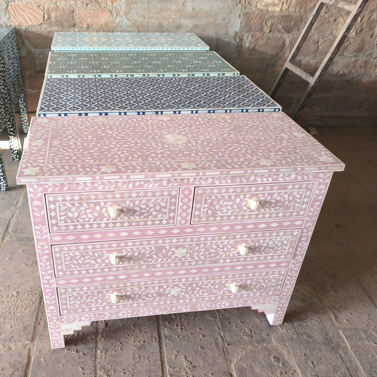 pink bone inlay dresser Pink Chevron Bone Inlay Chest of Drawers