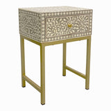Bone Inlay 1 Drawer Bedside (with Metal Legs) : Liana : Soft Beige