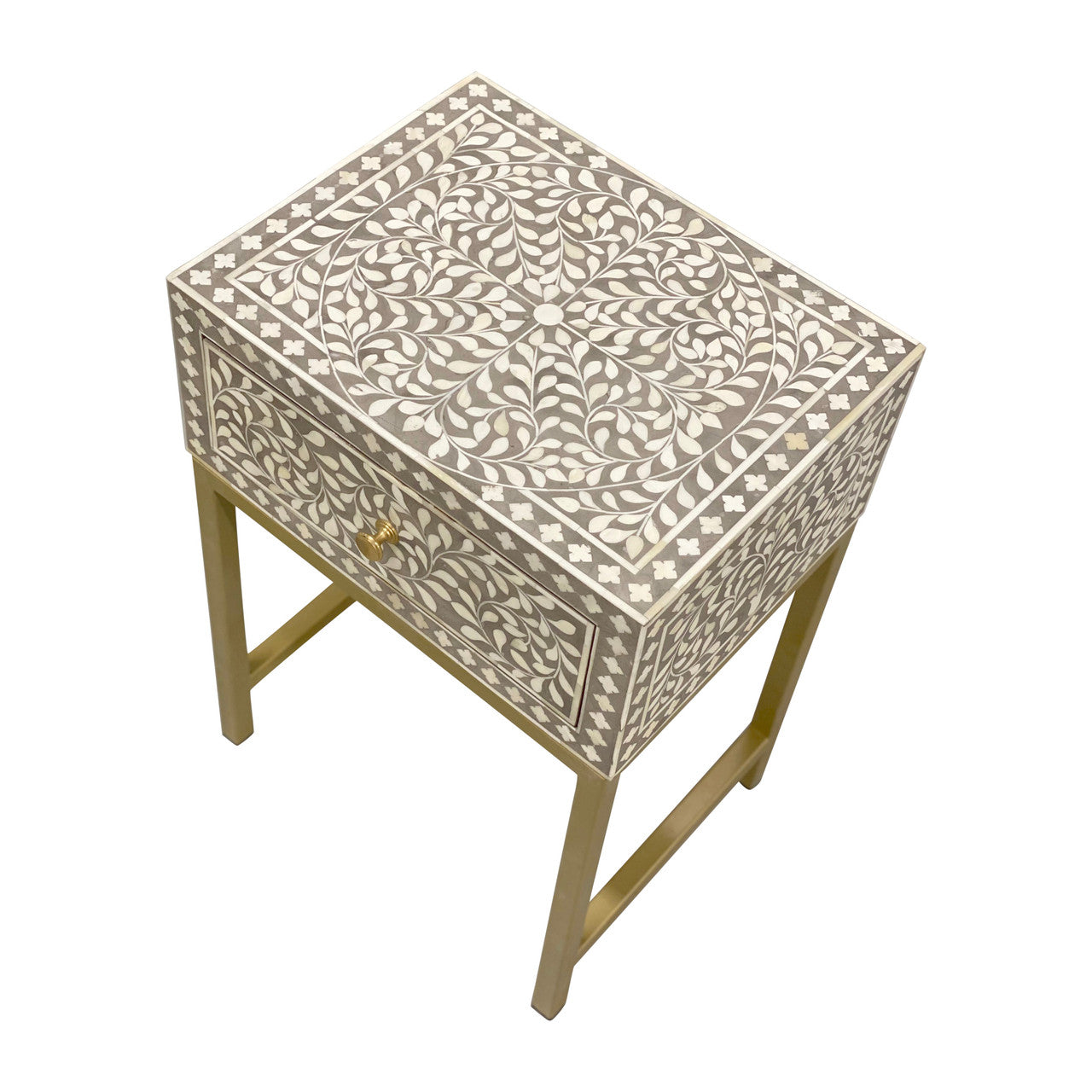 Bone Inlay 1 Drawer Bedside (with Metal Legs) : Liana : Soft Beige