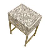 Bone Inlay 1 Drawer Bedside (with Metal Legs) : Liana : Soft Beige