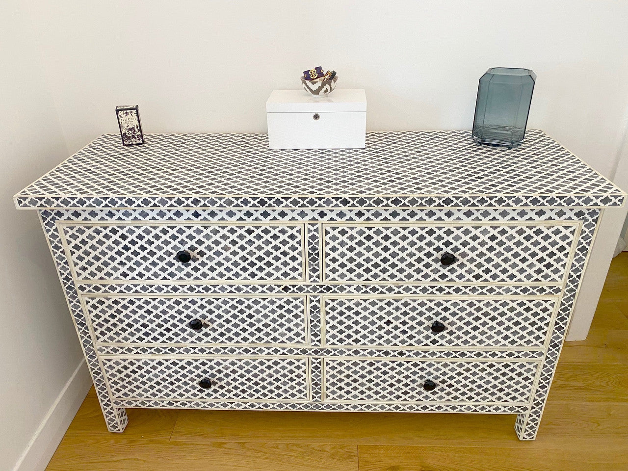 Dyed Bone Inlay 6 Drawer Chest : Moroccan : Grey