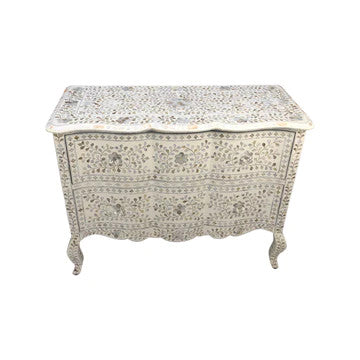 Mother of Pearl Inlay French 2 Drawer Chest : Floral : White