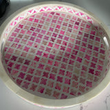 Dyed Bone Inlay Round Tray : Moroccan : Pink