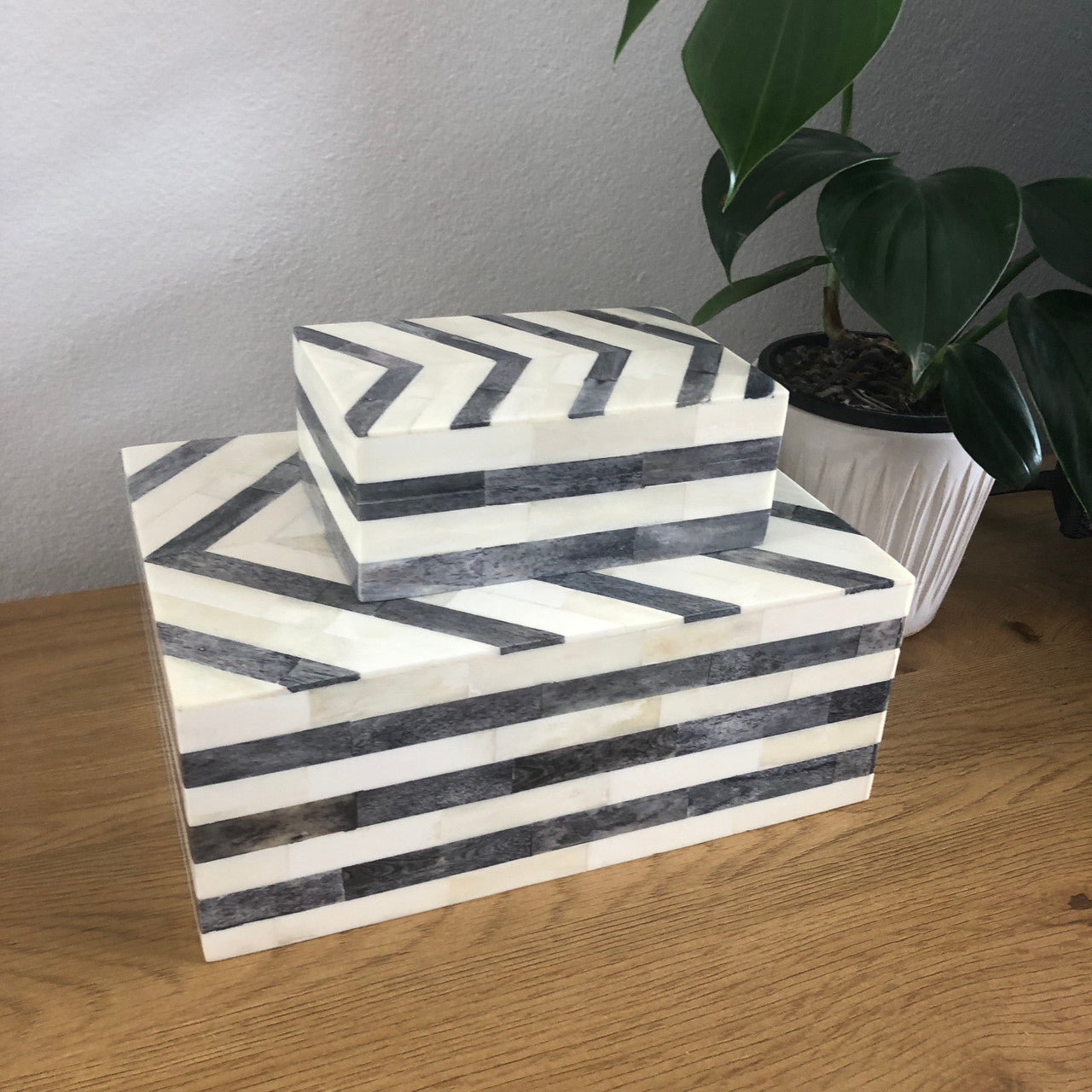Bone Inlay Box : Zig Zag : Black & White