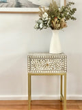 Bone Inlay 1 Drawer Bedside (with Metal Legs) : Liana : Soft Beige