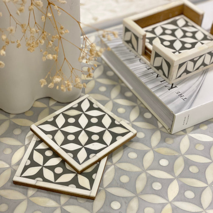 Bone Inlay Coasters (4) : Starburst : Charcoal