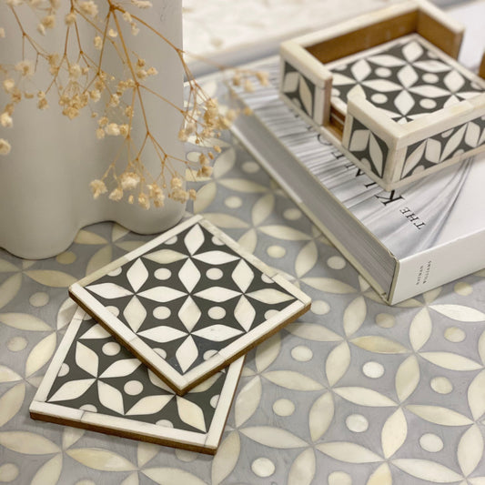 Bone Inlay Coasters (4) : Starburst : Charcoal